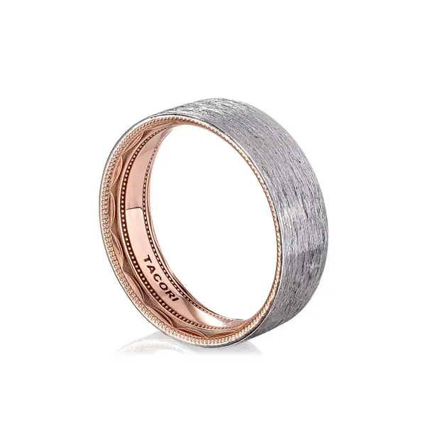 Classic Two-Tone Flat in Brushed Finish Wedding Band Image 2 Baxter's Fine Jewelry Warwick, RI