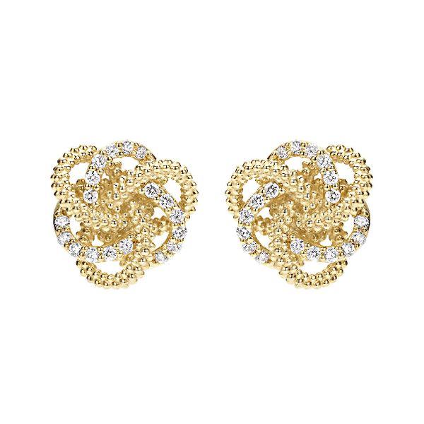 Gold and Diamond Love Knot Earrings Image 2 Baxter's Fine Jewelry Warwick, RI