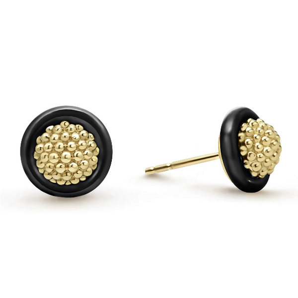18k Gold Caviar and Black Ceramic Stud Earrings Baxter's Fine Jewelry Warwick, RI