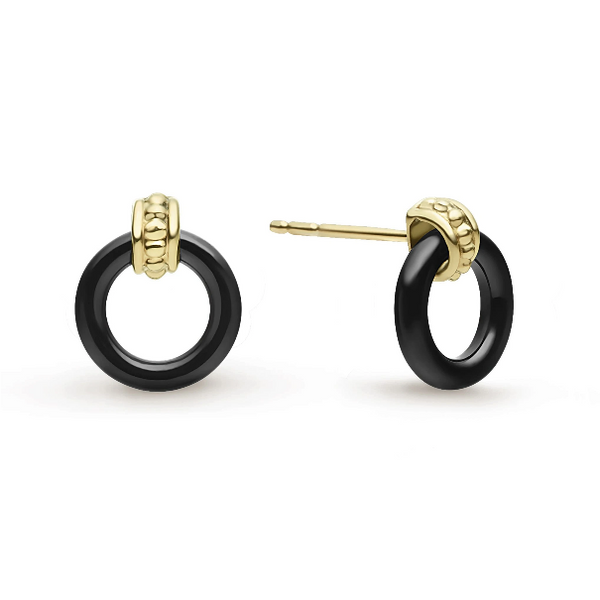 18k Gold Black Ceramic Circle Stud Earrings Baxter's Fine Jewelry Warwick, RI