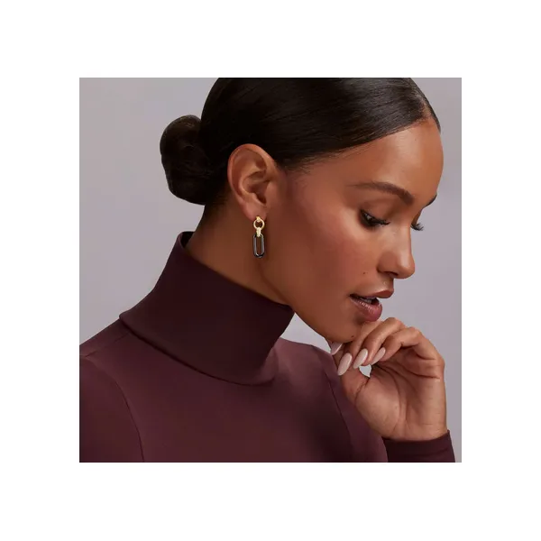 18K Gold and Black Ceramic Link Drop Earrings Image 2 Baxter's Fine Jewelry Warwick, RI