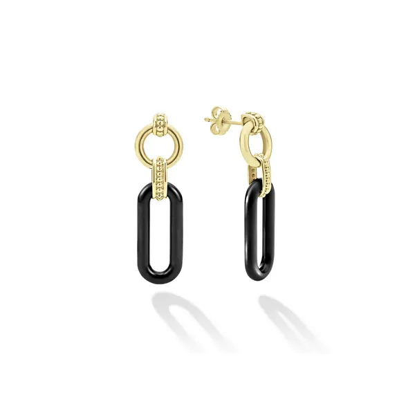 18K Gold and Black Ceramic Link Drop Earrings Baxter's Fine Jewelry Warwick, RI