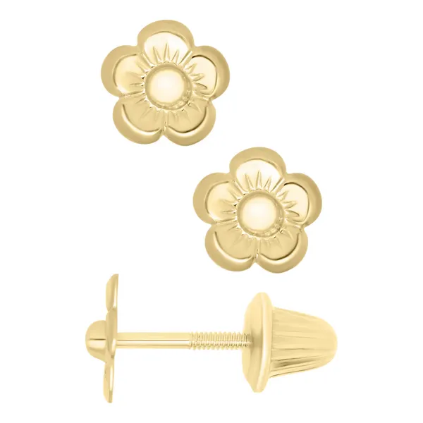 Childrens Gold Embossed Flower Earrings Baxter's Fine Jewelry Warwick, RI