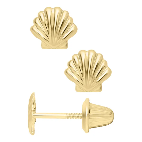 Childrens Gold Sea Shell Stud Earrings Baxter's Fine Jewelry Warwick, RI