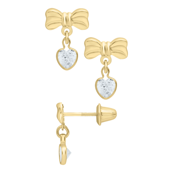 Childrens CZ Heart and Bow Earrings Baxter's Fine Jewelry Warwick, RI