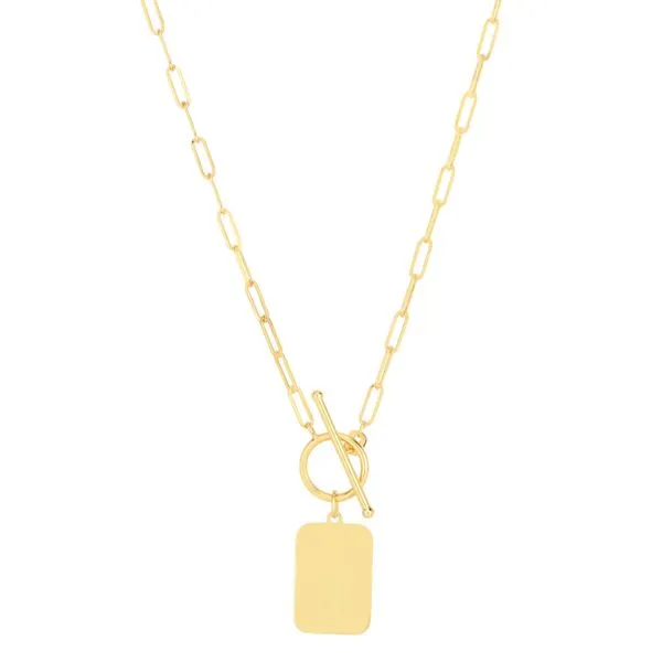 Gold Dog Tag Paperclip Toggle Necklace