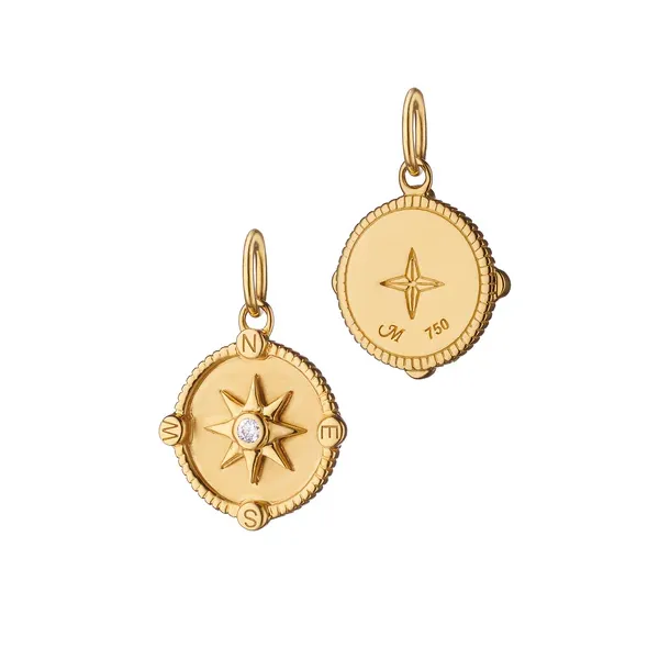 Mini \Adventure\ Compass 18K Gold Charm with Diamond