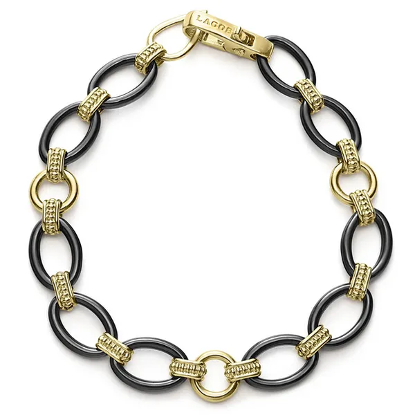 18k Gold and Black Ceramic Link Bracelet Baxter's Fine Jewelry Warwick, RI