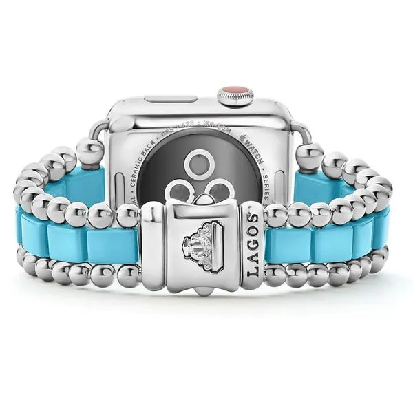 Blue Ceramic and Stainless Steel Apple Watch Bracelet Image 2 Baxter's Fine Jewelry Warwick, RI