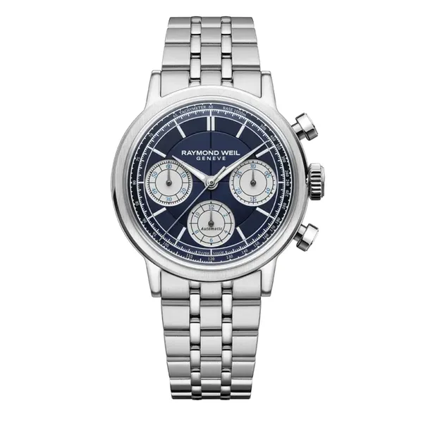 Millesime Automatic Chronograph Midnight Blue Dial Bracelet Watch Baxter's Fine Jewelry Warwick, RI