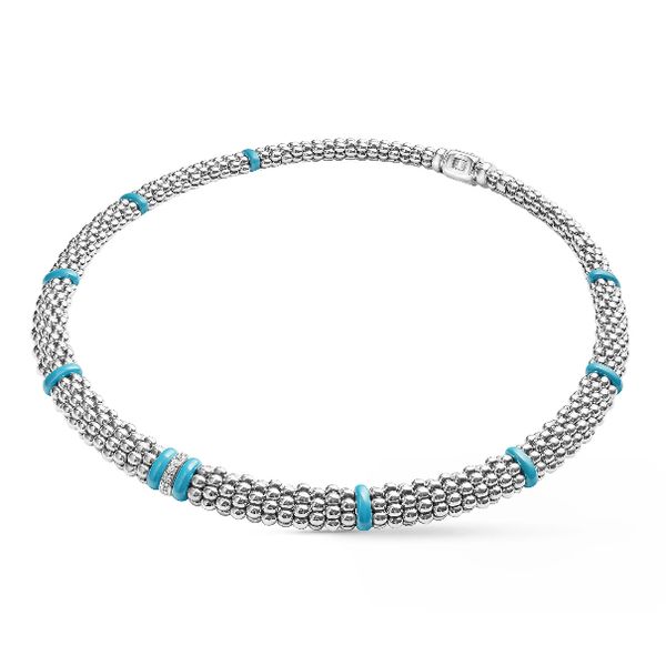 Diamond and Blue Ceramic Caviar Necklace Image 2 Baxter's Fine Jewelry Warwick, RI
