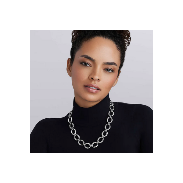 Sterling Silver Oval Fluted Link Necklace | 18mm Image 2 Baxter's Fine Jewelry Warwick, RI