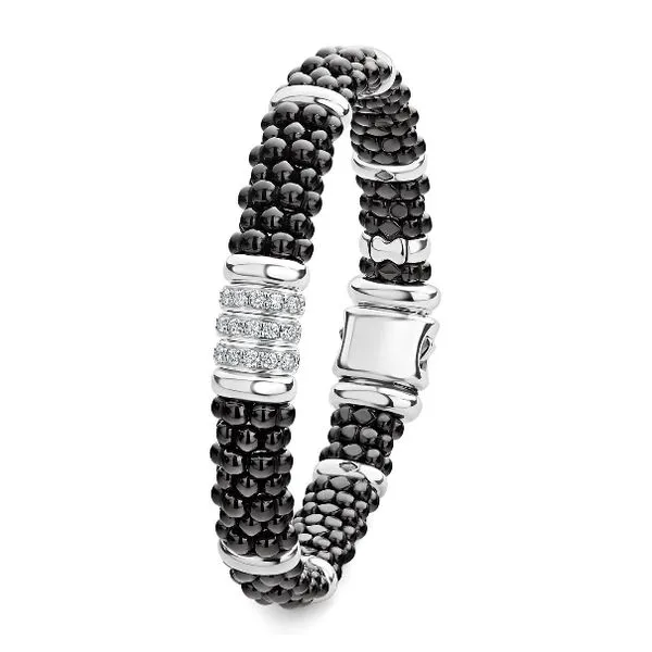 Black Ceramic Three Diamond Station Bracelet thumb image 2