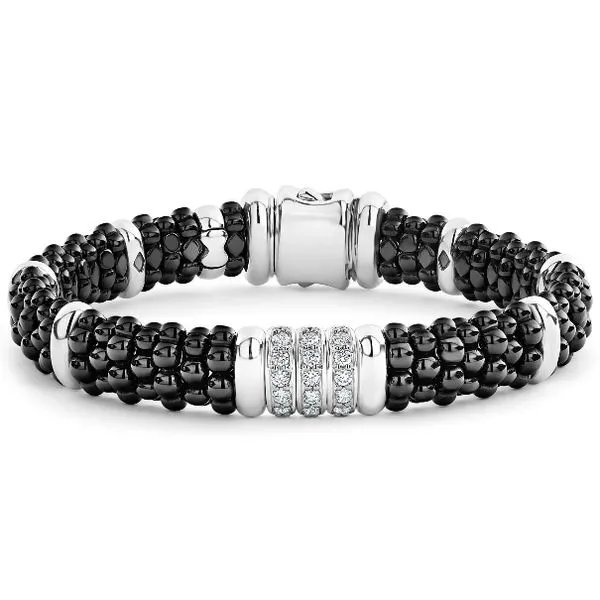 Black Ceramic Three Diamond Station Bracelet thumb image 1