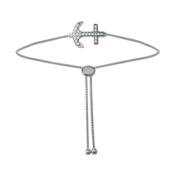 Sterling Silver CZ Anchor Bolo Bracelet Baxter's Fine Jewelry Warwick, RI