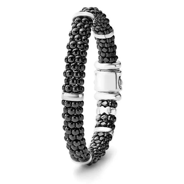 Black Ceramic Bracelet with Silver Stations thumb image 2