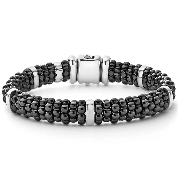Black Ceramic Bracelet with Silver Stations thumb image 1