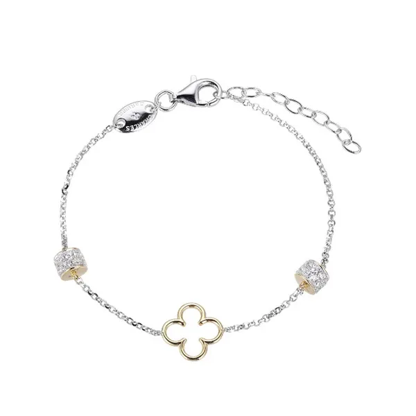 Sterling Silver Rhodium Plated 18k Yellow Gold Clover Station Bracelet Baxter's Fine Jewelry Warwick, RI
