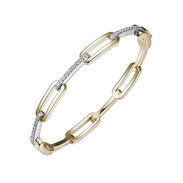 Sterling Silver and 18k Yellow Gold Plated Paperclip CZ Bangle Baxter's Fine Jewelry Warwick, RI