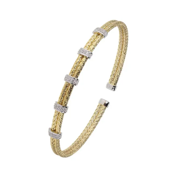 Sterling Silver Yellow Gold Plated CZ 2mm Mesh Cuff Bracelet Baxter's Fine Jewelry Warwick, RI