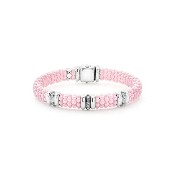 Pink Three Station Diamond Caviar Bracelet | 9mm Baxter's Fine Jewelry Warwick, RI