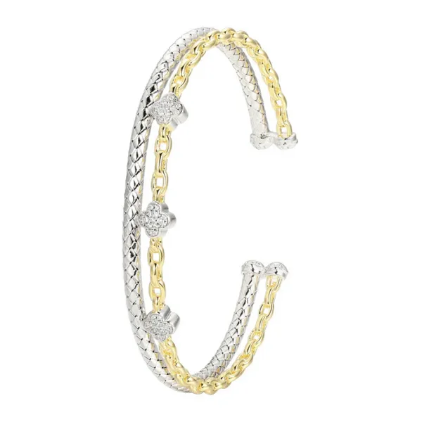 Sterling Silver Yellow Gold Plated Fancy Link CZ Cuff Bracelet Baxter's Fine Jewelry Warwick, RI