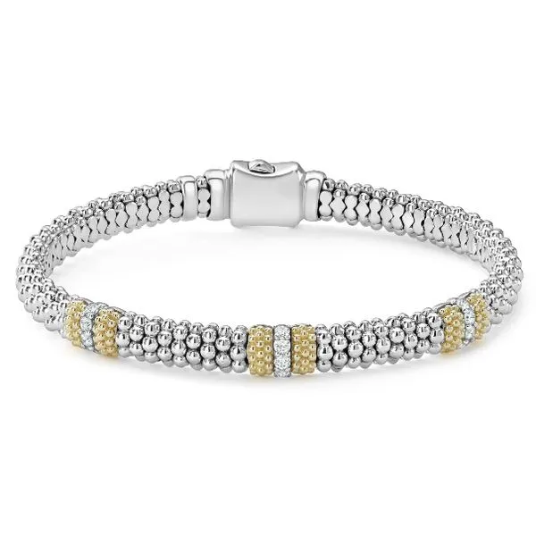 Three Station Diamond Caviar Bracelet