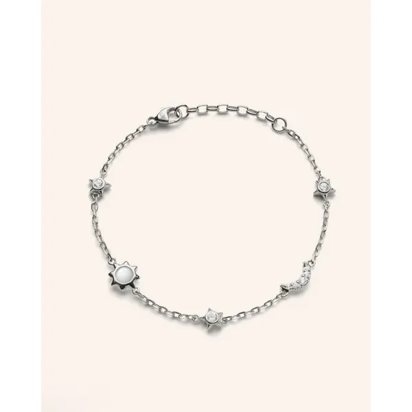 Sun, Moon and Stars Moonstone and White Sapphire Chain Br...