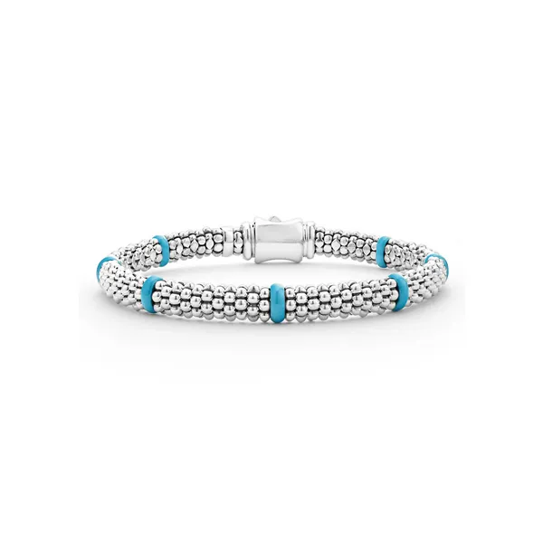 Blue Ceramic Station Caviar Bracelet | 6mm