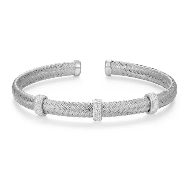 Silver Woven CZ Cuff Bracelet