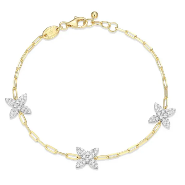Silver Yellow Gold Plated CZ Station Bracelet