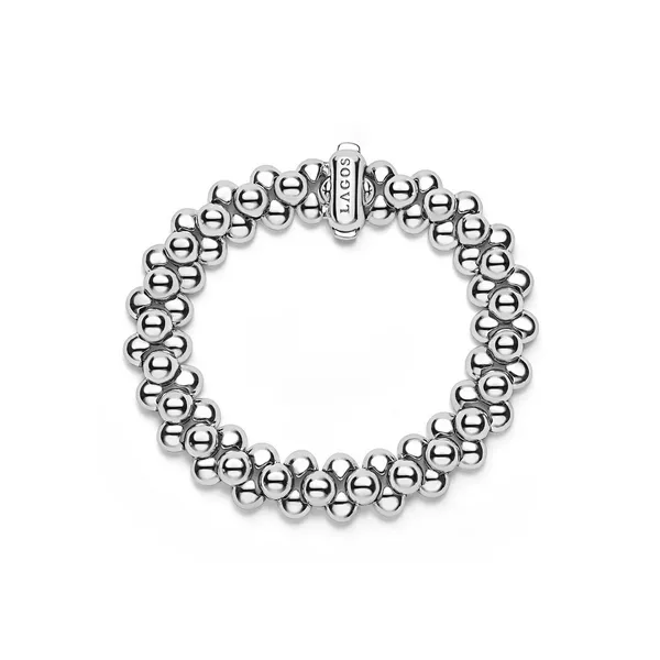 Silver Three Row Beaded Statement Bracelet 7\