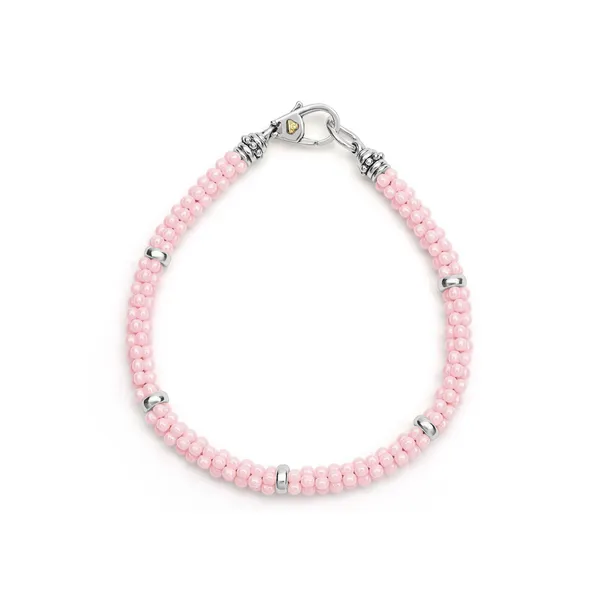 Pink Five Silver Station Ceramic Bracelet | 5mm