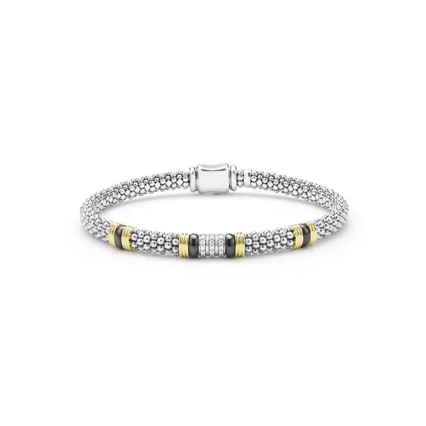 Two-Tone Black Ceramic Station Diamond Bracelet | 6mm