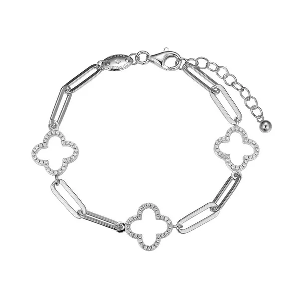 Sterling Silver CZ Clover Paperclip Link Bracelet Baxter's Fine Jewelry Warwick, RI