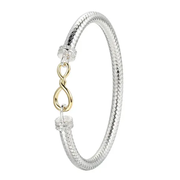 Sterling Silver Yellow Gold Plated Woven CZ Bangle Baxter's Fine Jewelry Warwick, RI