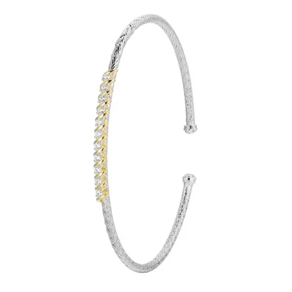 Sterling Silver Two Tone Woven CZ Cuff Bracelet Baxter's Fine Jewelry Warwick, RI