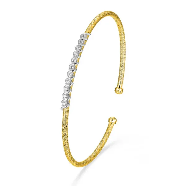 Sterling Silver Gold Plated Woven CZ Cuff Bracelet Baxter's Fine Jewelry Warwick, RI