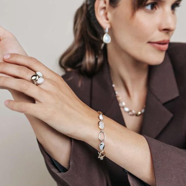 Sterling Silver Two Tone CZ Pebble Bracelet Image 2 Baxter's Fine Jewelry Warwick, RI