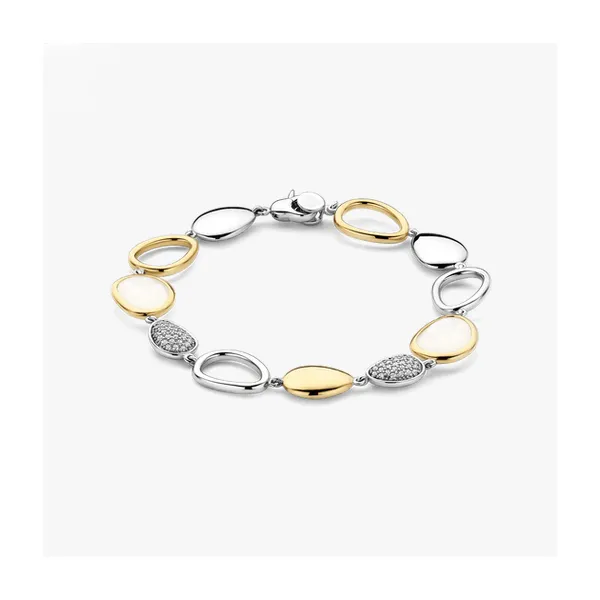 Sterling Silver Two Tone CZ Pebble Bracelet Baxter's Fine Jewelry Warwick, RI