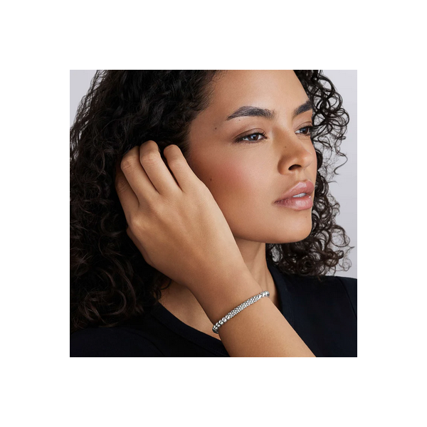 Silver Caviar Beaded Bar Stretch Bracelet Image 2 Baxter's Fine Jewelry Warwick, RI