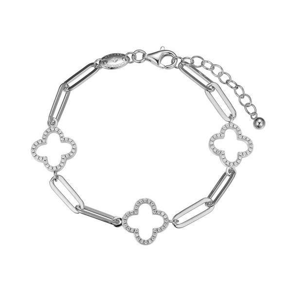 Sterling Silver CZ Clover Paperclip Link Bracelet Baxter's Fine Jewelry Warwick, RI