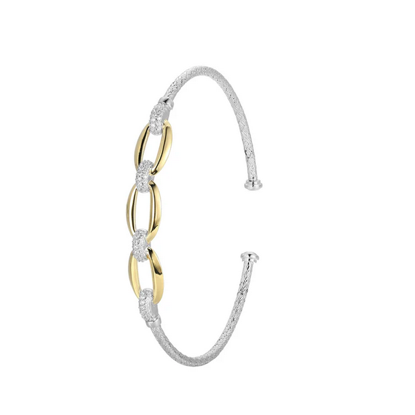 Two Tone Oval CZ Cuff Bracelet Baxter's Fine Jewelry Warwick, RI