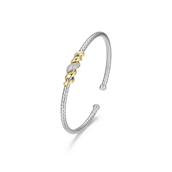 Sterling Silver Two Tone CZ Cuff Bracelet Baxter's Fine Jewelry Warwick, RI