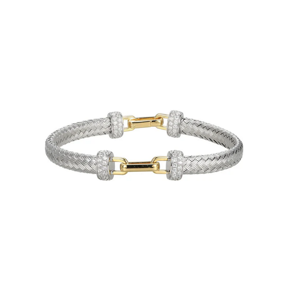 Sterling Silver Yellow Gold Plated Woven CZ Bracelet Baxter's Fine Jewelry Warwick, RI