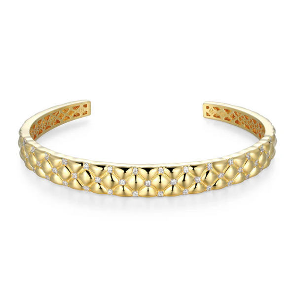 Sterling Silver Yellow Gold Plated CZ Quilted Cuff Bracelet Baxter's Fine Jewelry Warwick, RI