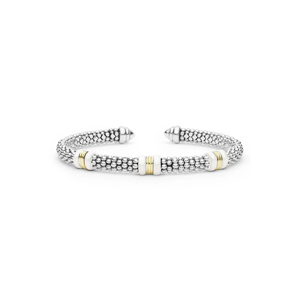 Two-Tone Three Station White Ceramic Versa Torque Bracelet | 5mm Baxter's Fine Jewelry Warwick, RI