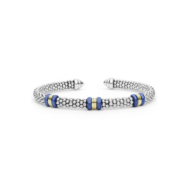 Two-Tone Three Station Ultramarine Ceramic Versa Torque Bracelet | 5mm Baxter's Fine Jewelry Warwick, RI