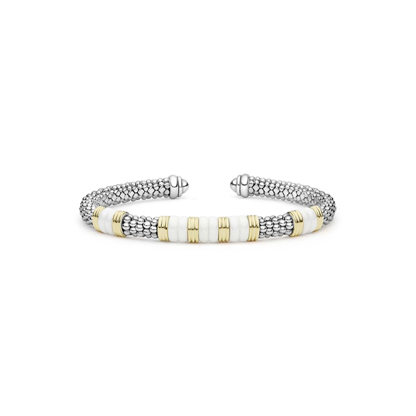 Two-Tone Five Station White Ceramic Versa Torque Bracelet | 5mm Baxter's Fine Jewelry Warwick, RI