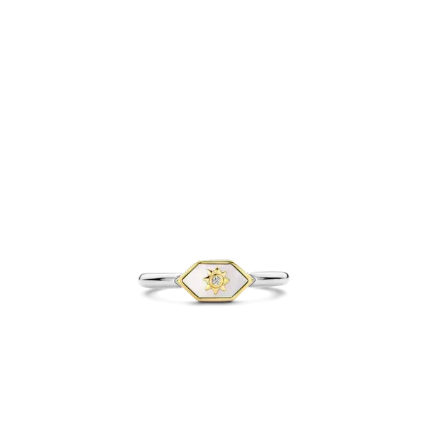Two-tone plated Mother of Pearl and CZ Ring